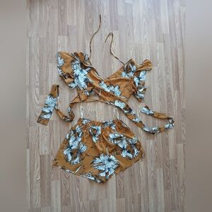 Floral Two-Piece Set in Orange Rust and White